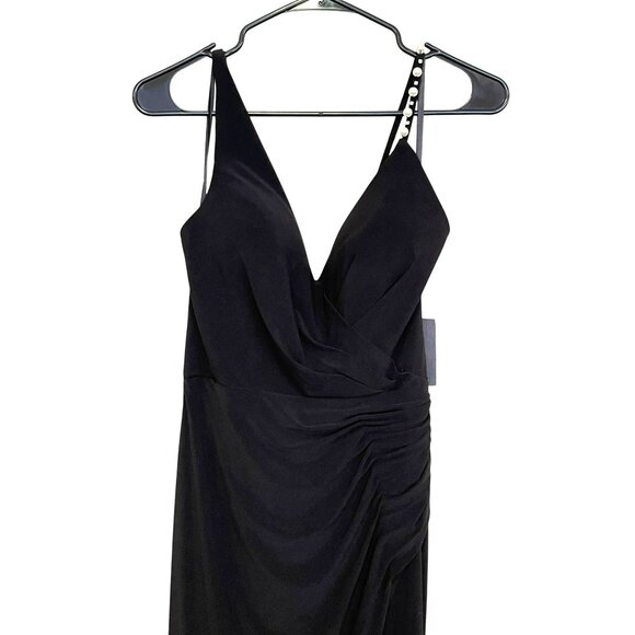 Mac Duggal Pearl Shoulder Strap Black Jersey Maxi Dress Formal Gown Sz 2 NWT - Picture 7 of 13